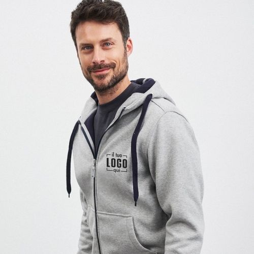 Felpa Sportiva Uomo con Interno Felpato, Full Zip, Cappuccio Poliestere e Cotone Personalizzata Ideale come Articolo Sport